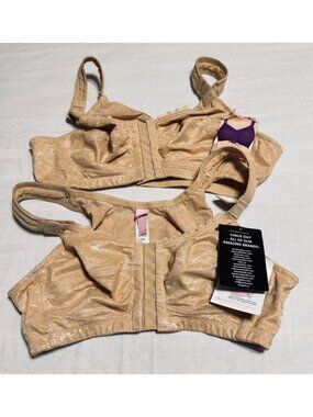 2 New Comfort Choice Beige Lace Posture Support Bra 38B With Front Closure